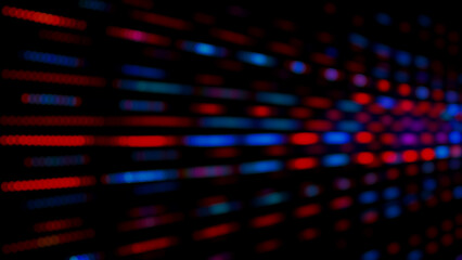 Close up blurred and softy bokeh of blue-red color from LED lighting on stage. Background for digital data transformation, energy saving, sci-fi technology concept.