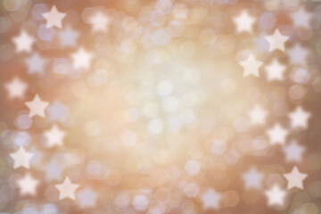 Abstract image of white star soft bokeh from ornamental lights flickering. Background for greeting card or new year party theme concept. 16:9 format.
