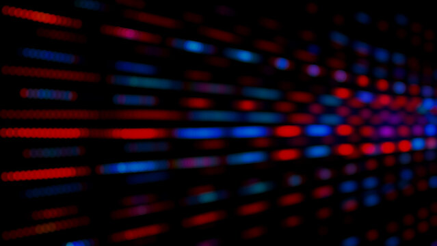 Close up blurred and softy bokeh of blue-red color from LED lighting on stage. Background for digital data transformation, energy saving, sci-fi technology concept.