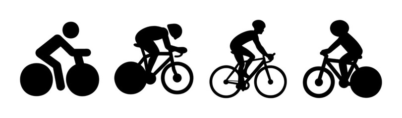 Obraz premium Different cyclist silhouettes on bicycles, cycling icons