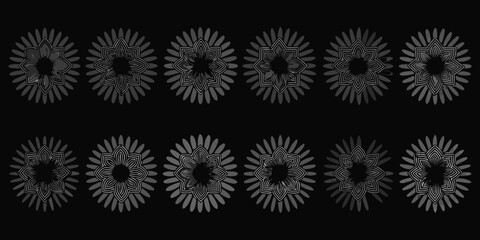 Elegant floral pattern with geometric elements on a black background