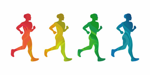 Colorful running man silhouettes for health and fitness concepts