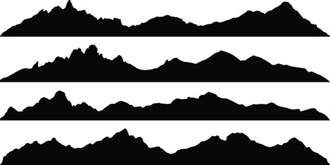 Mountain range silhouette illustration set, geological ridge shapes, peak profile icons, landscape graphic, nature element, topographic design