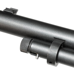 Magazine tube knob on a lever action rifle below the barrel
