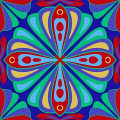 abstract colorful background,yellow, red, green,blue curves ,painted create to flowershape, leaves, purple background in geometric patterns as sarong,fabric,tile,printed fabric,batik,tablecloth patter