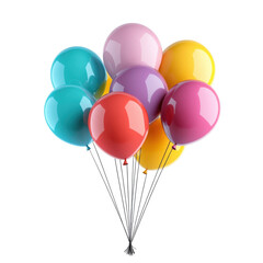 Bunch of colorful balloons on transparent background