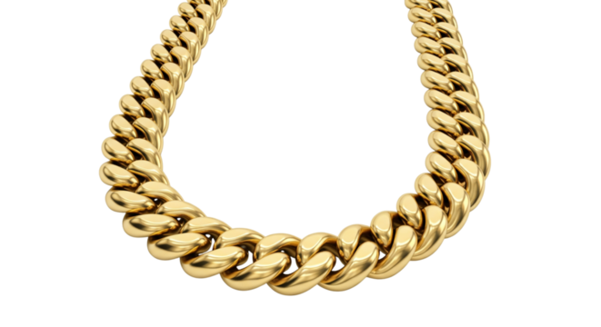 Close up of a gold chain isolated on transparent background