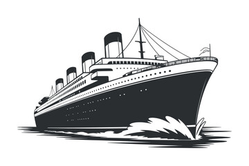 Monochrome stylized drawing of titanic ship in water © MOHAMMAD
