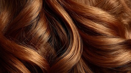 Naklejka premium Detailed, macro shot capturing the rich texture and beautiful dimension of healthy, curly auburn hair with subtle highlights and incredible realistic detail.