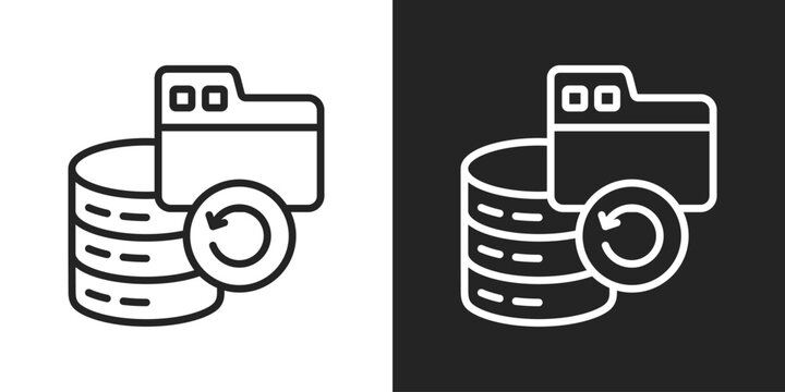 Data Backup Icon In Line Version On Black And White Background