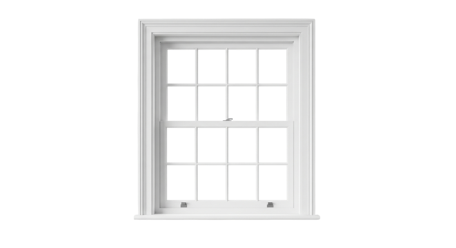 Traditional white sash window isolated on transparent background