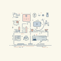 Fototapeta premium Minimalist Vector Illustration of Online Learning and Digital Content in Modern Style with Soft Pink and Blue Colors