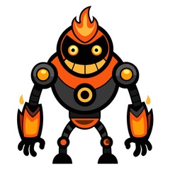 Fiery robot character with a grinning face and flame hair