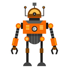 Friendly orange robot with antennas and gripper hands