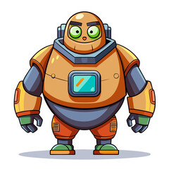 Friendly orange robot character with big green eyes