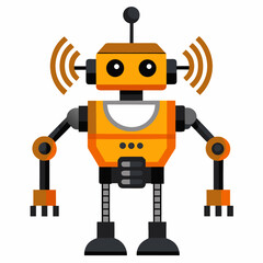 Friendly orange robot with wireless communication signals