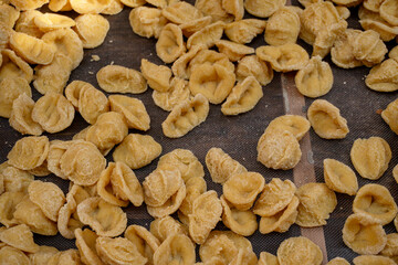 Orecchiette italian pasta freshly handmade in Bari, Puglia, Italy