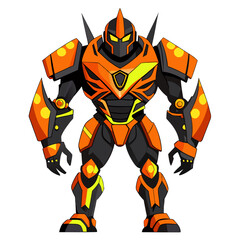 Powerful orange and black armored robot warrior