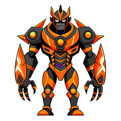 Futuristic orange and black robot warrior with sharp armor