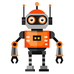 Friendly orange robot with big eyes and antennas