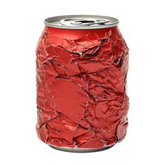 A crushed red soda can on transparent background
