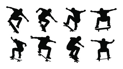 Skateboarder tricks silhouette collection isolated on white background, Vector