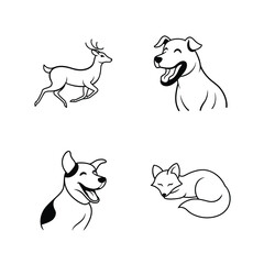 Four animal illustrations deer dog fox sleeping dog happy vector