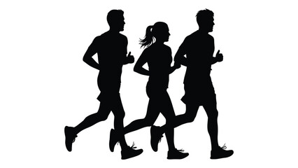 Group of runners silhouette isolated on white background, Vector