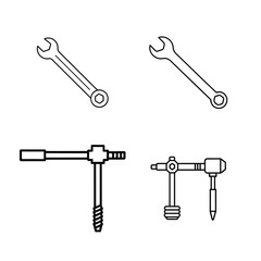 Four black line drawings of tools on a white background wrench spanner