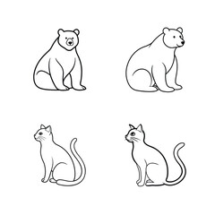 Four cartoon animals sitting two bears two cats vector