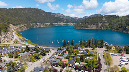 Aerial view of the city of "San Martin de los Andes", Neuquen, Argentina. (Route of the 7 Lakes)