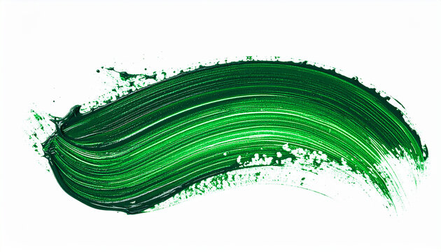 Hand-drawn green brush stroke on white background, abstract paint texture, artistic element, elegant