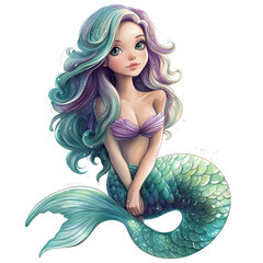 Cartoon mermaid portrait on transparent background