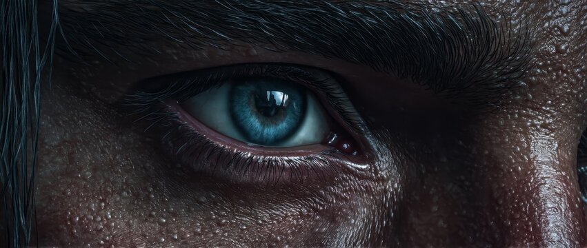 Intense blue eye detail conveys depth and emotion, perfect for character studies and compelling visuals
