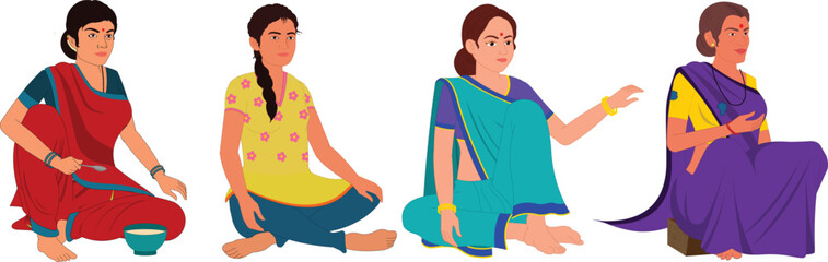 all age group woman female sitting pose collection