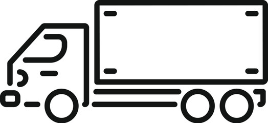 Fototapeta premium Simple black and white line art icon of a delivery truck, symbolizing shipping, logistics, and transportation