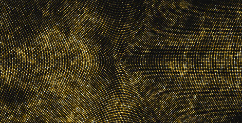 Gold Glitter Halftone Dotted Backdrop. Abstract Circular Retro Pattern. Pop Art Style Background. Golden Explosion Of Confetti. Digitally Generated Image. Vector Illustration, Eps 10. 