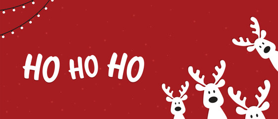 Cute Christmas reindeer on a red background. Christmas background, banner, or card. New trending vector illustration.