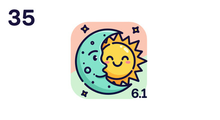 Cute cartoon sun and moon icon, perfect for weather or celestial themed designs.