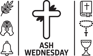 Ash wednesday christian religious lent symbol icon set drawing vector illustration concept elements