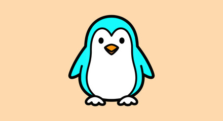 Fototapeta premium Cute cartoon penguin with blue and white colors standing upright looking forward.