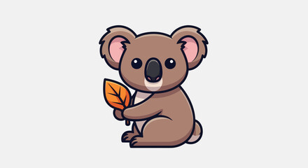 Naklejka premium Cute cartoon koala character sitting and holding a leaf.
