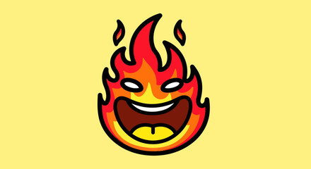 Laughing fire character with a wide open mouth.