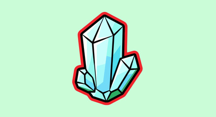 Illustration of a cluster of light blue crystals with a red outline.