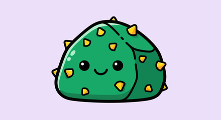 Cute Green Spiky Blob Character with Smiling Face.