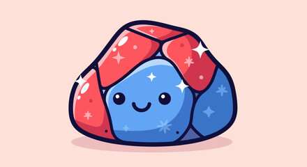 Cute cartoon gemstone with happy face and sparkling details.