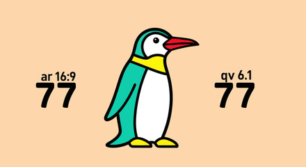 Cute cartoon penguin character with a yellow scarf.