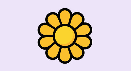 Simple Yellow Flower Illustration with Black Outline.