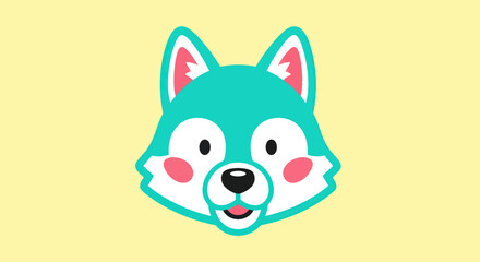 Cute Teal Fox Head Cartoon Character.