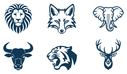 Fototapeta premium Wild Animals Icon Set – Bold Minimal Vector Mascot Collection